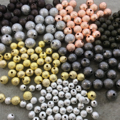 8mm Sandblasted Stardust Finish Silver Base Metal Round/Ball Beads with 1.5mm Holes - Loose, Sold in Pre-Packed Bags of 45 Beads