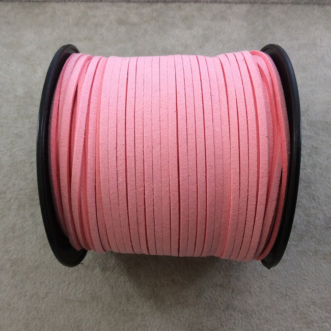 FULL SPOOL - Matte Light Pink Faux Micro Suede Jewelry Cord - Measuring 1.5mm x 2.5mm - 325 Feet (100 Meters) - Imitation VEGAN Leather