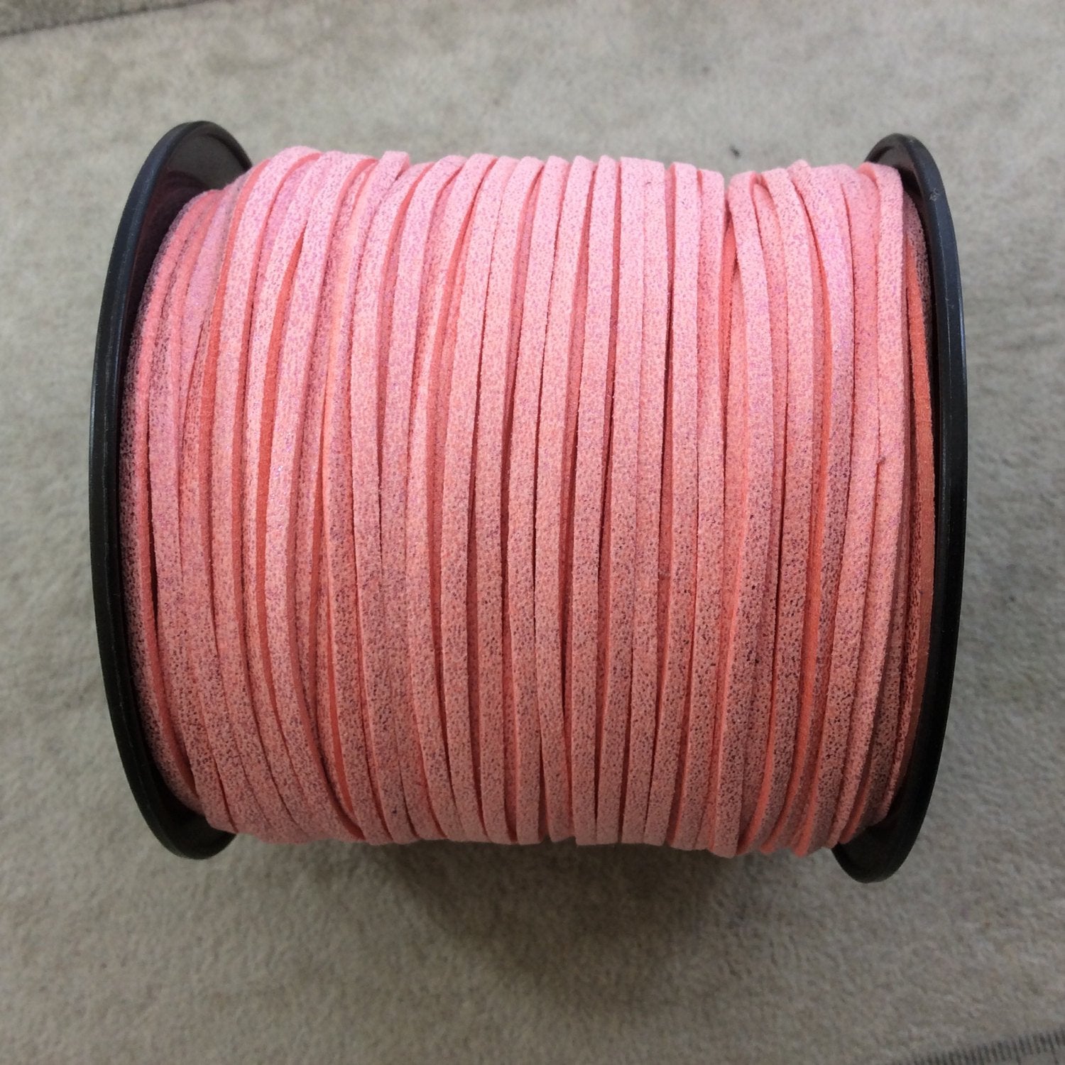 FULL SPOOL - Matte Glitter Light Pink Faux Micro Suede Cord - Measuring 1.5mm x 2.5mm - 325 Feet (100 Meters) - Imitation VEGAN Leather