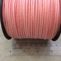 FULL SPOOL - Matte Glitter Light Pink Faux Micro Suede Cord - Measuring 1.5mm x 2.5mm - 325 Feet (100 Meters) - Imitation VEGAN Leather