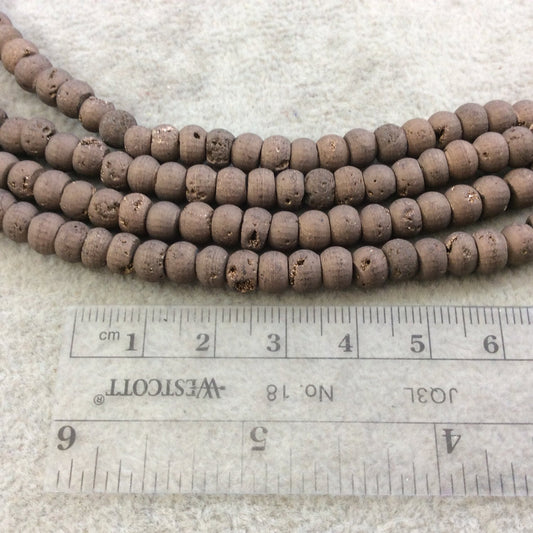 6mm Matte Finish Premium Bronze/Brown Titanium Druzy Agate Rondelle Shaped Beads with 1mm Holes - Sold by 7.75" Strands (Approx. 45 Beads)