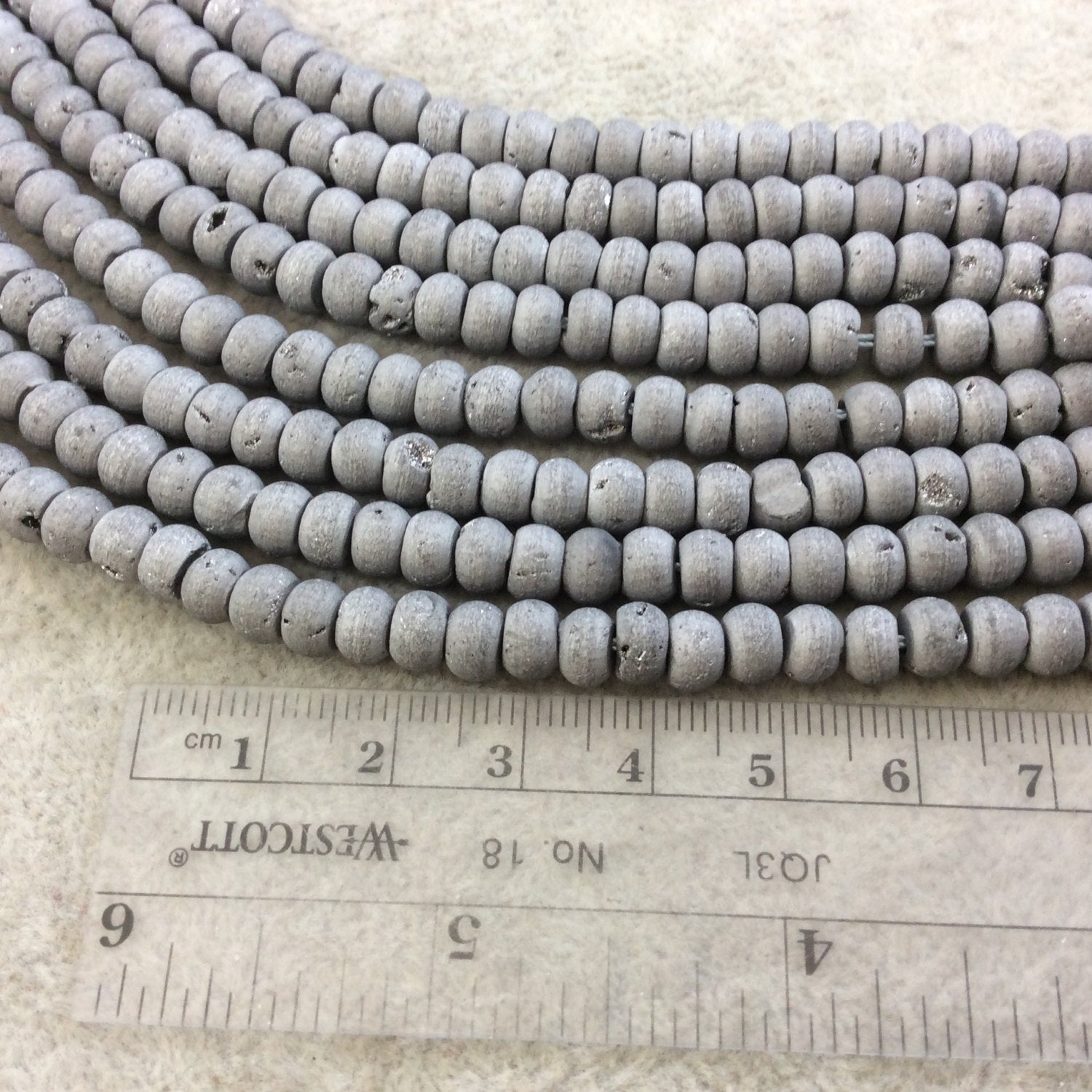 6mm Matte Finish Premium Metallic Silver Titanium Druzy Agate Rondelle Shape Beads with 1mm Holes - Sold by 7.75" Strands (Approx. 45 Beads)