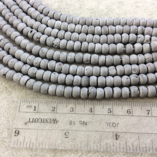 6mm Matte Finish Premium Metallic Silver Titanium Druzy Agate Rondelle Shape Beads with 1mm Holes - Sold by 7.75" Strands (Approx. 45 Beads)