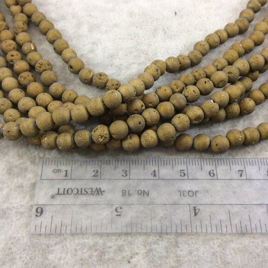 6mm Matte Finish Premium Metallic Deep Gold Titanium Druzy Agate Round Shape Beads with 1mm Holes - Sold by 15.5" Strands (Approx. 66 Beads)