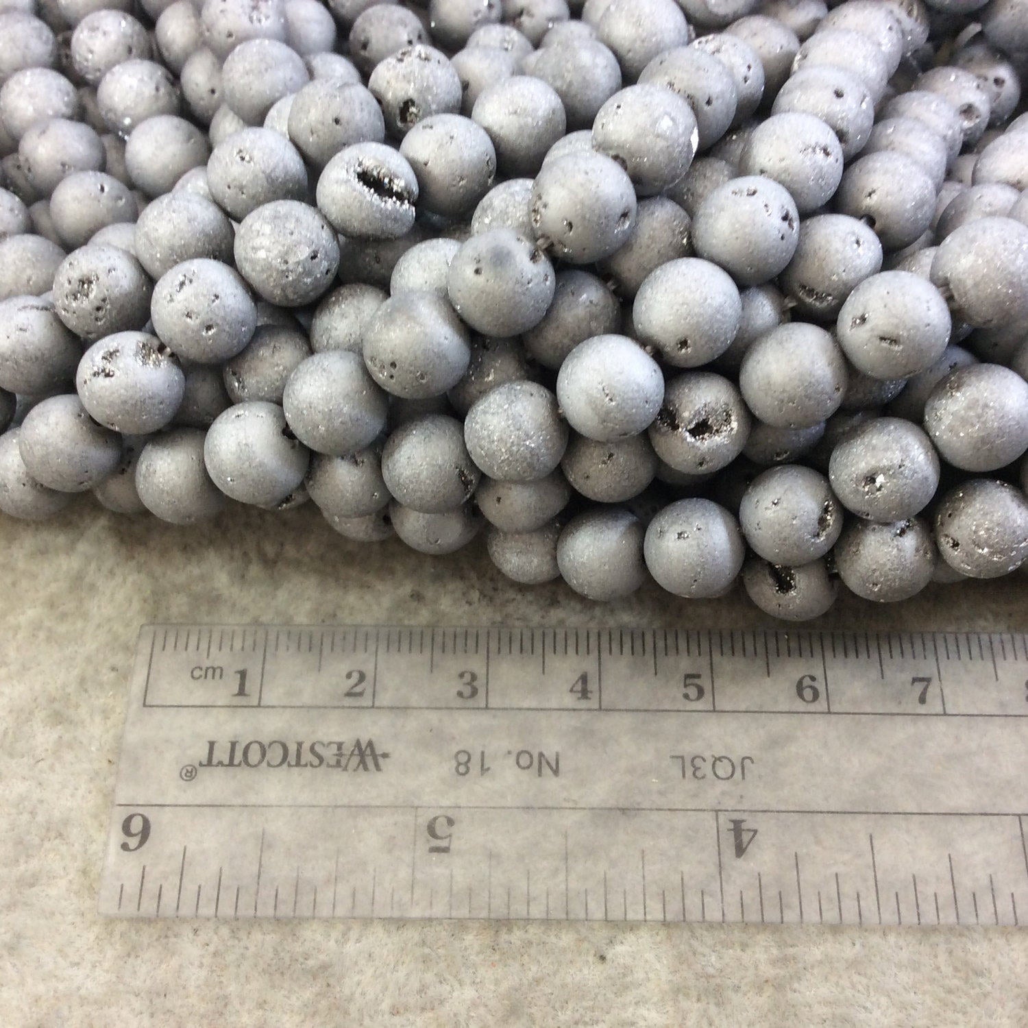 6mm Matte Finish Premium Metallic Silver Druzy Agate Round/Ball Shaped Beads with 1mm Holes - Sold by 15.5" Strands (Approx. 65 Beads)