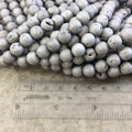8mm Matte Finish Premium Metallic Silver Druzy Agate Round/Ball Shaped Beads with 1mm Holes - Sold by 15.5" Strands (Approx. 48 Beads)