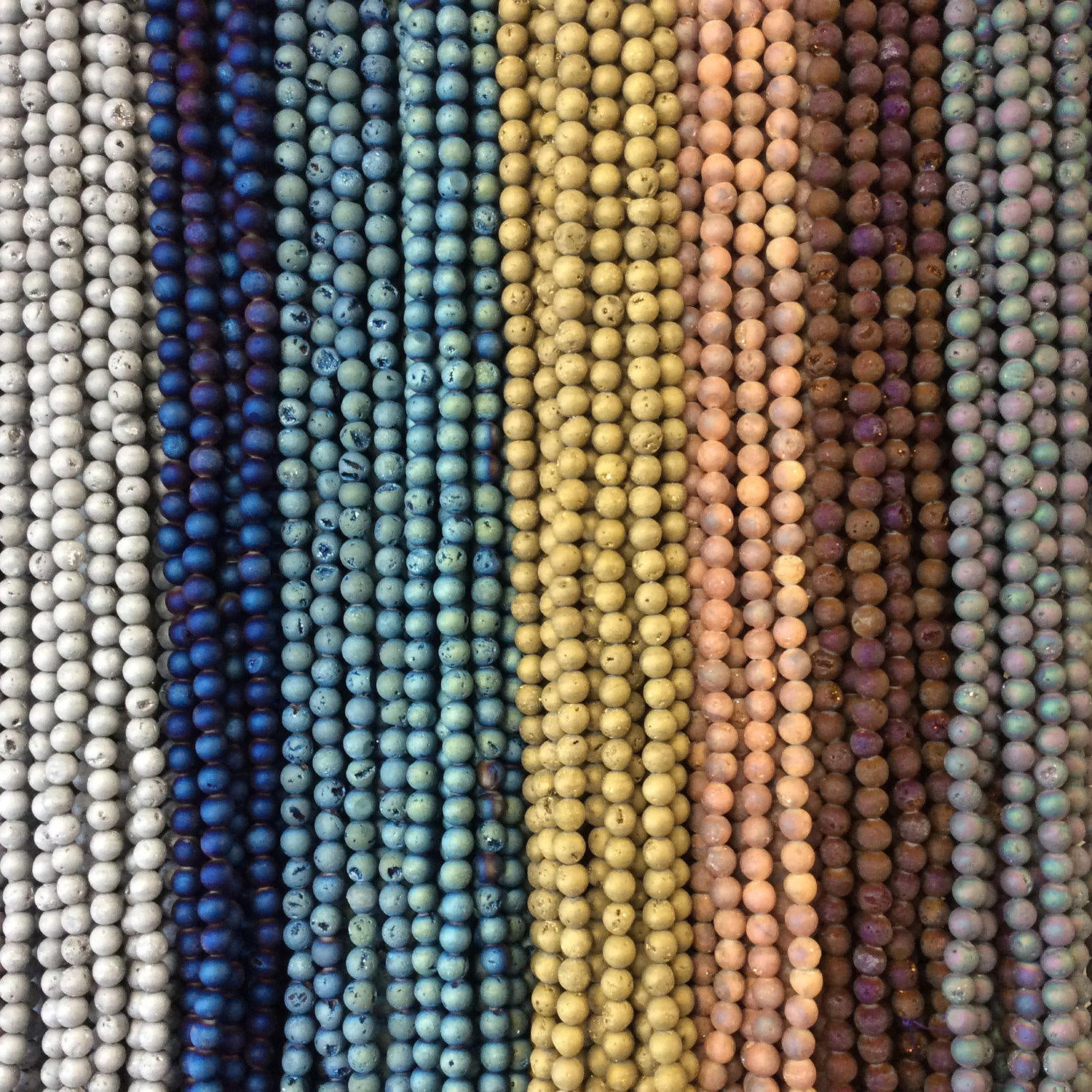 6mm Matte Finish Premium Metallic Silver Druzy Agate Round/Ball Shaped Beads with 1mm Holes - Sold by 15.5" Strands (Approx. 65 Beads)