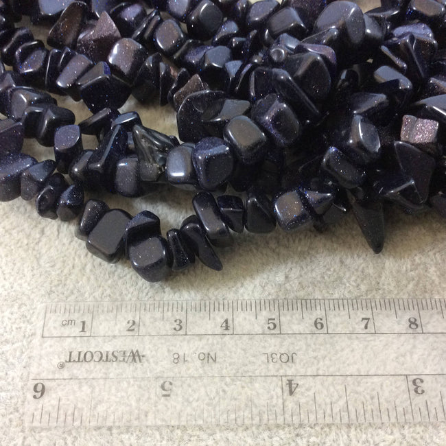 Blue Goldstone (Manmade Glass) Chunky Nugget Shape Beads with 1mm Holes - Sold by 16" Strands (Approx. 75-80 Beads) - Measuring 10-15mm Wide