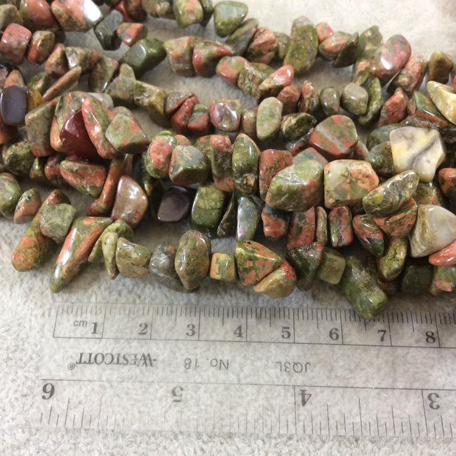 Natural Green/Pink Unakite Chunky Nugget Shaped Beads with 1mm Holes - Sold by 16" Strands (Approx. 75-80 Beads) - Measuring 10-15mm Wide