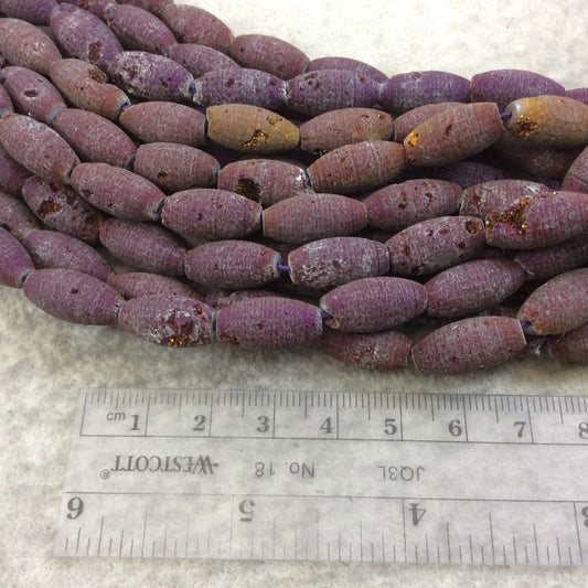 8mm x 16mm Matte Finish Premium Purple/Bronze Druzy Agate Rice/Barrel Beads with 1mm Holes - Sold by 7.75" Strands (Approx. 12 Beads)