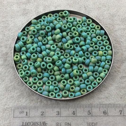 Size 6/0 Matte AB Finish Opaque Green Genuine Miyuki Glass Seed Beads - Sold by 20 Gram Tubes (Approx. 200 Beads per Tube) - (6-9411FR)