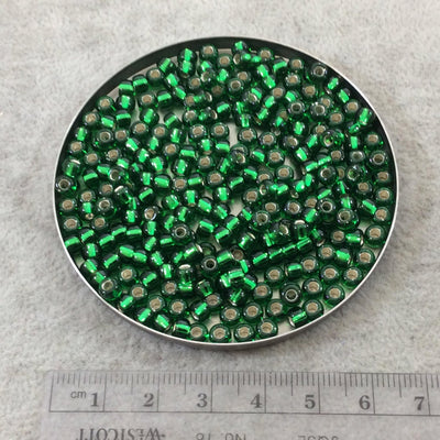 Size 6/0 Glossy Finish Silver Lined Green Genuine Miyuki Glass Seed Beads - Sold by 20 Gram Tubes (Approx. 200 Beads per Tube) - (6-9146S)