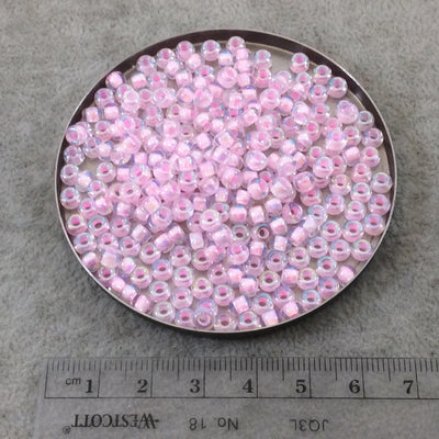 Size 6/0 Glossy AB Finish Pink Lined Clear Genuine Miyuki Glass Seed Beads - Sold by 20 Gram Tubes (Approx. 200 Beads per Tube) - (6-9272)