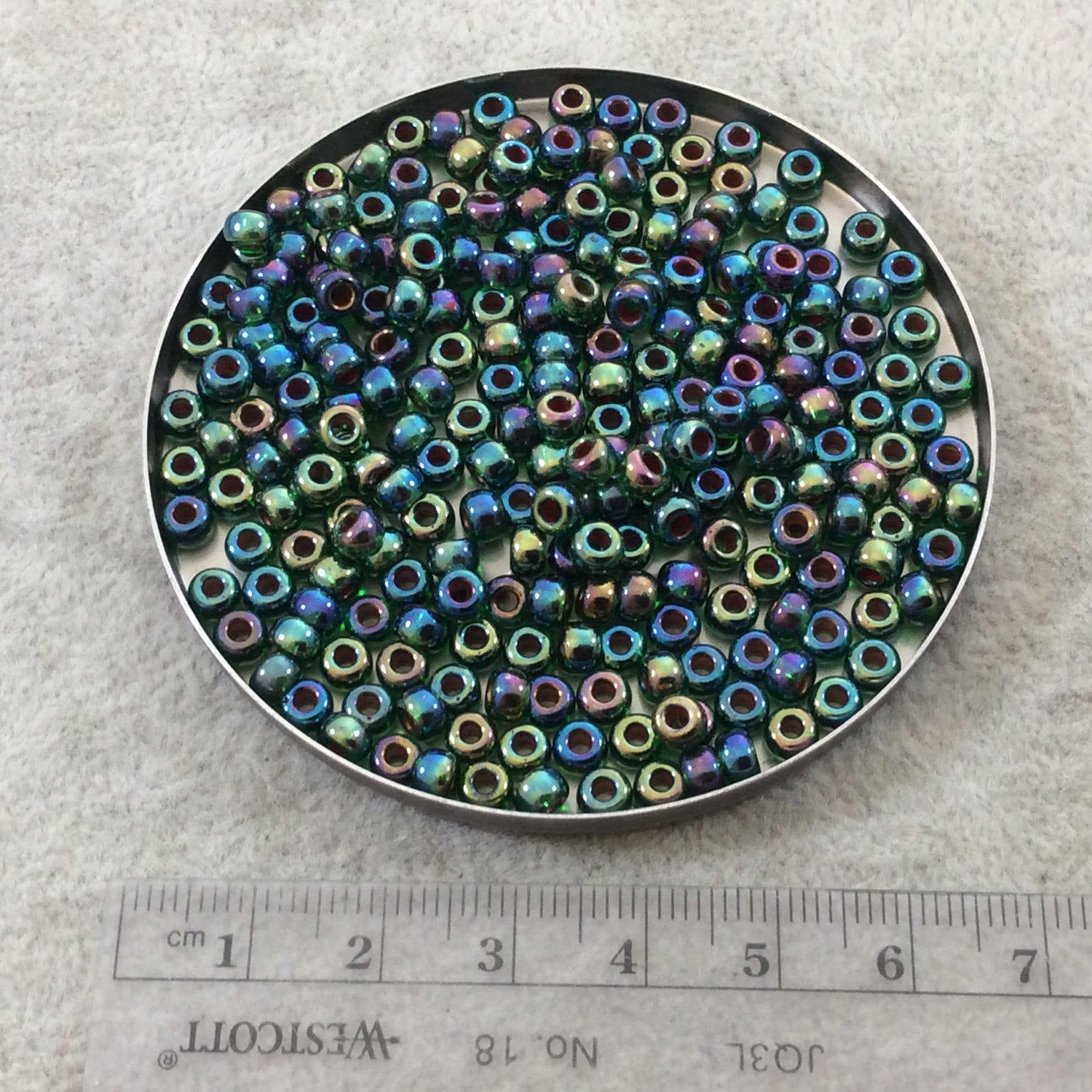Size 6/0 Glossy AB Finish Lined Green Genuine Miyuki Glass Seed Beads - Sold by 20 Gram Tubes (Approx. 200 Beads per Tube) - (6-9344)