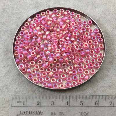 Size 6/0 Glossy AB Finish Hot Pink Lined Genuine Miyuki Glass Seed Beads - Sold by 20 Gram Tubes (Approx. 200 Beads per Tube) - (6-9355)