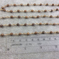 Gold Plated Copper Rosary Chain with 4mm Faceted Round Picture Jasper Beads (CH221-GD) - Sold by the Foot! - Natural Semi-Precious Stone