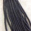 2mm x 4mm Smooth Glossy Finish Natural Jet Black Agate Rondelle Shaped Beads with 1mm Holes - Sold by 16.25" Strands (Approx. 179 Beads)