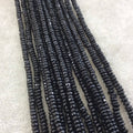 2mm x 4mm Faceted Glossy Finish Natural Jet Black Agate Rondelle Shaped Beads with 1mm Holes - Sold by 15" Strands (Approx. 190 Beads)
