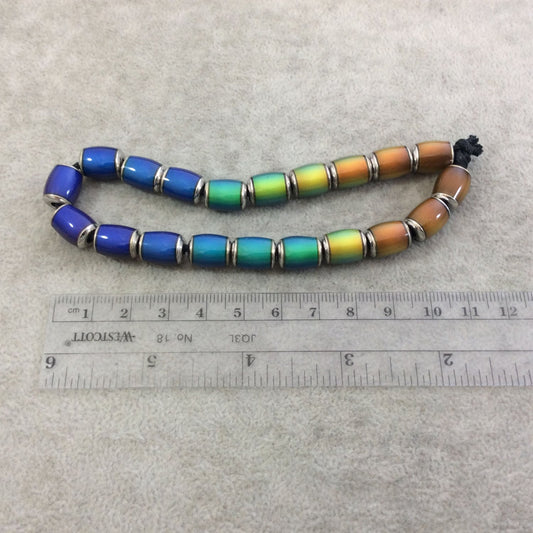 8 x 12mm #812 Heat Sensitive Color-Changing Mirage Barrel Shaped Metal Bordered Mood Beads with 2mm Holes - LOOSE BEADS, Sold by Packs of 10