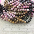 8mm Glossy Finish Natural Gradient Rainbow Tourmaline Round/Ball Shaped Beads with 1mm Holes - Sold by 15.5" Strands (Approx. 50 Beads)