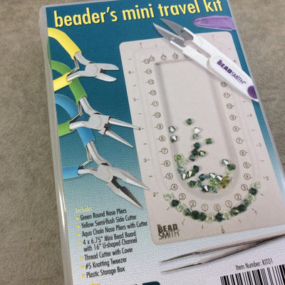Beadsmith Brand Beader's Travel Project Kit with Mini U-Shaped Bead Board, 5pc Tool Set, and Case - Tray Measures 4" x 6.75" - (KIT01)
