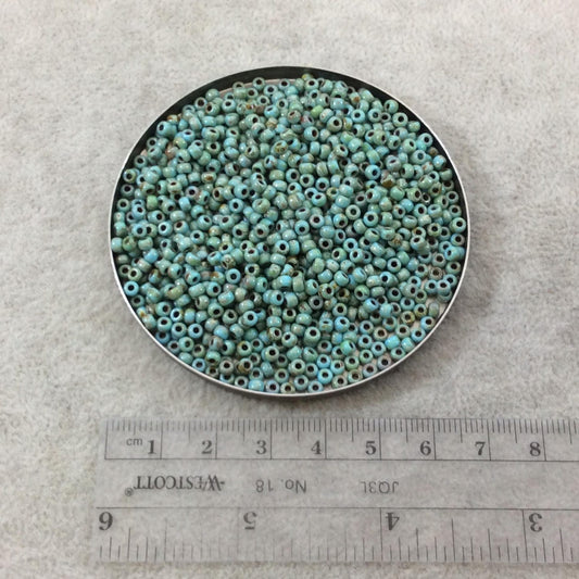 Size 8/0 Opaque Matte Picasso Seafoam Green Genuine Miyuki Glass Seed Beads - Sold by 22 Gram Tubes (Approx. 900 Beads per Tube) - (8-94514)