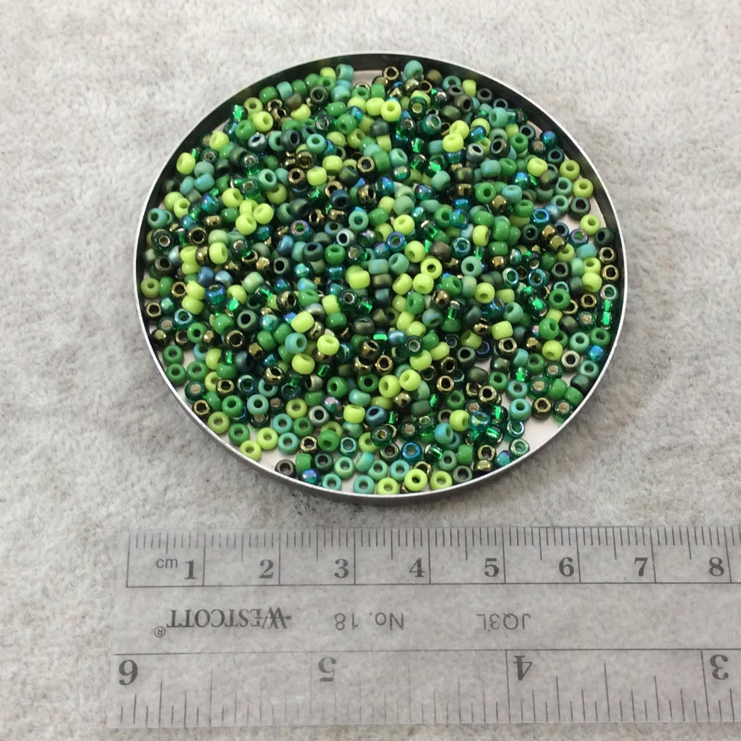 Size 8/0 Assorted Finish Evergreen Mix Genuine Miyuki Glass Seed Beads - Sold by 22 Gram Tubes (Approx. 900 Beads per Tube) - (8-9MIX03)