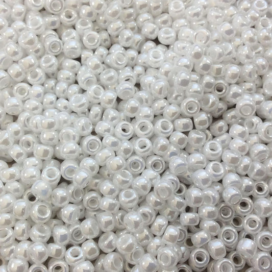 Size 8/0 Glossy Finish Ceylon White Genuine Miyuki Glass Seed Beads - Sold by 22 Gram Tubes (Approx. 900 Beads per Tube) - (8-9528)