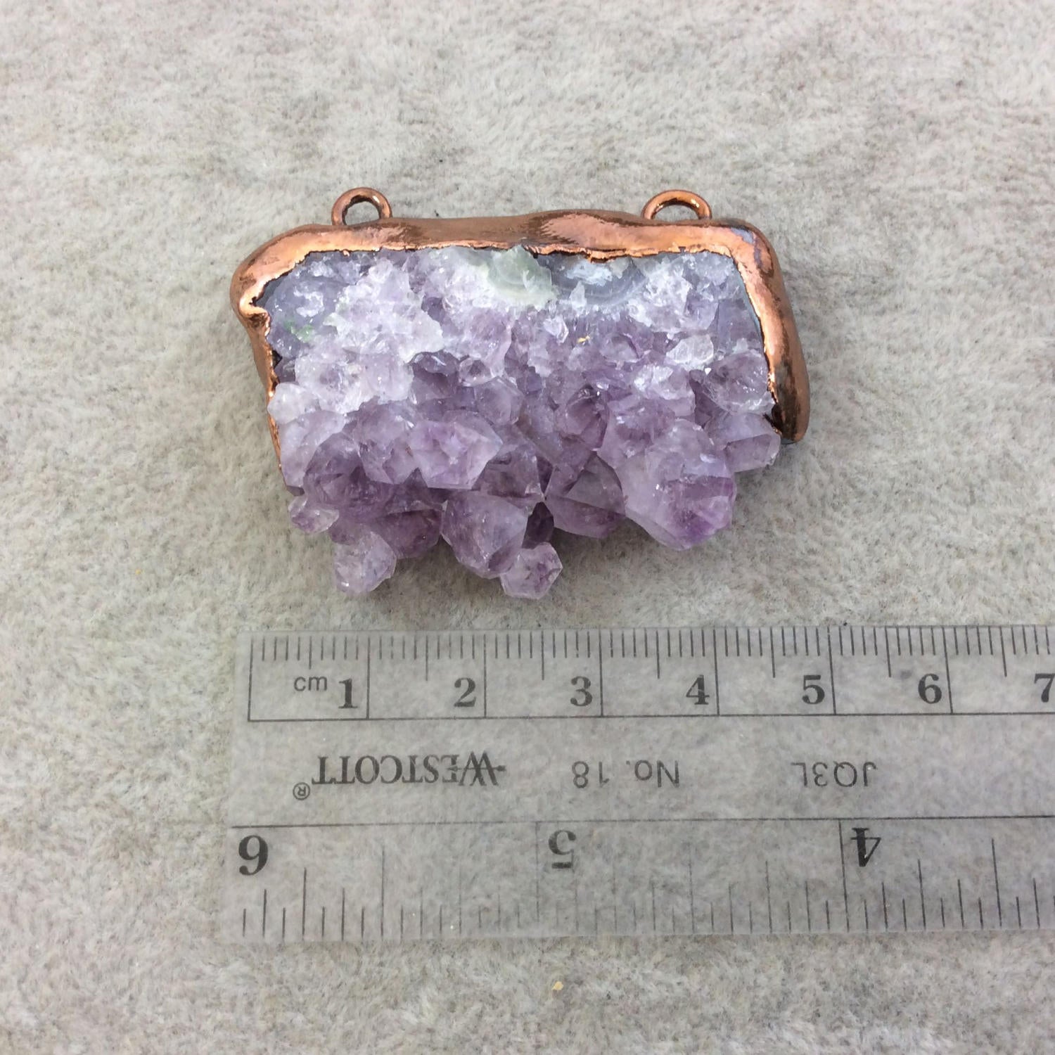 OOAK Large Oxidized Copper Electroplated Natural Druzy Amethyst Slice Freeform Cluster Shaped Pendant - Measuring 50mm x 38mm, Approximately
