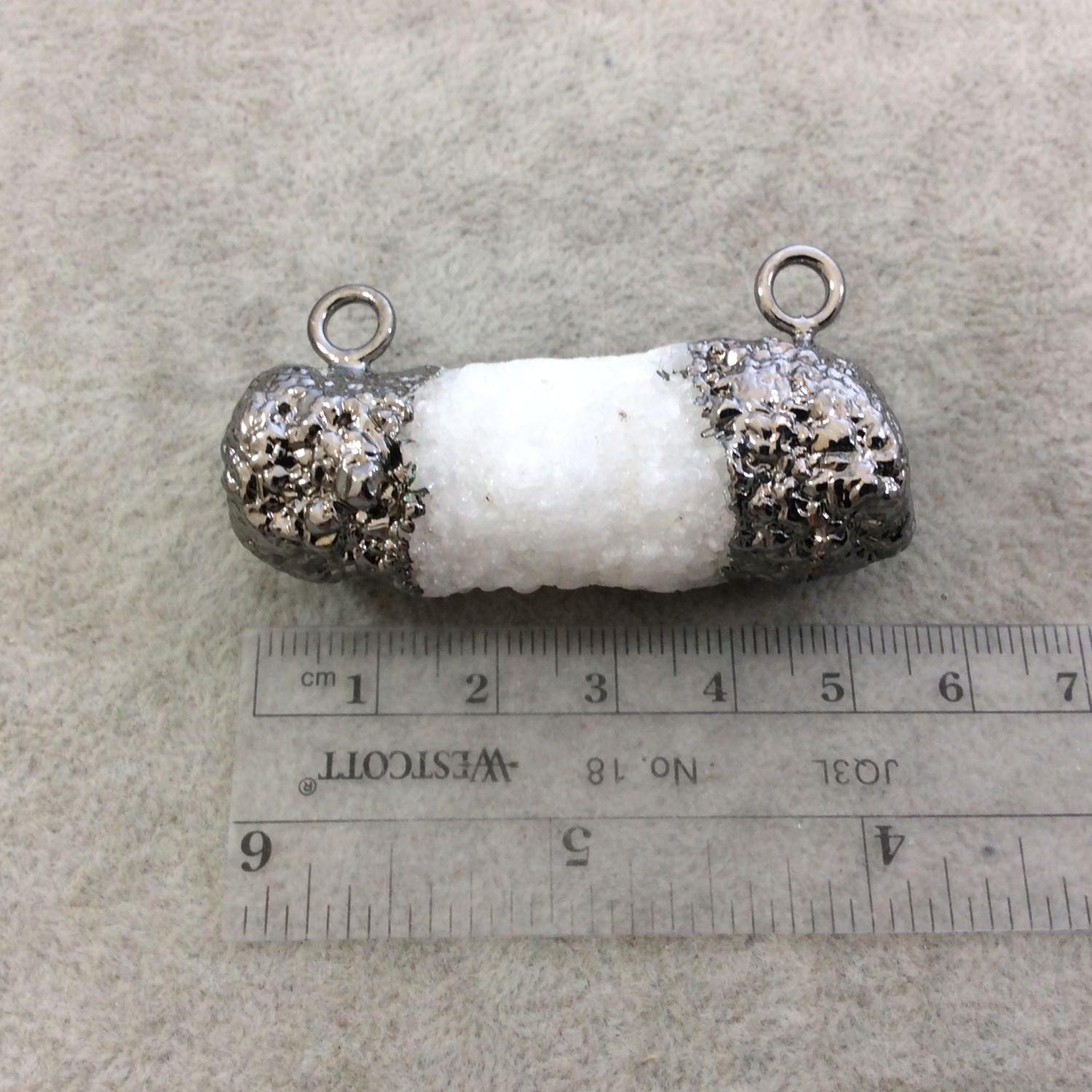 Large Gunmetal Electroplated Natural Druzy White Spirit/Cactus Quartz Freeform Cluster Pendant - Measuring 45-55mm Wide - INDIVIDUAL, RANDOM