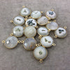 Gold Plated Faceted Natural White/Green Solar Quartz Round/Coin Shaped Bezel Connector - Measuring 18mm x 18mm - Sold Individually, RANDOM