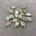 Gold Plated Faceted Natural White/Green Solar Quartz Teardrop Shaped Bezel Connector - Measuring 10mm x 15mm - Sold Individually, RANDOM