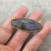 Labradorite Bezel | Single OOAK Gold Plated Faceted Natural Iridescent Oblong Oval Shaped Pendant/Connector "O5" - Measuring 44mm x 16mm