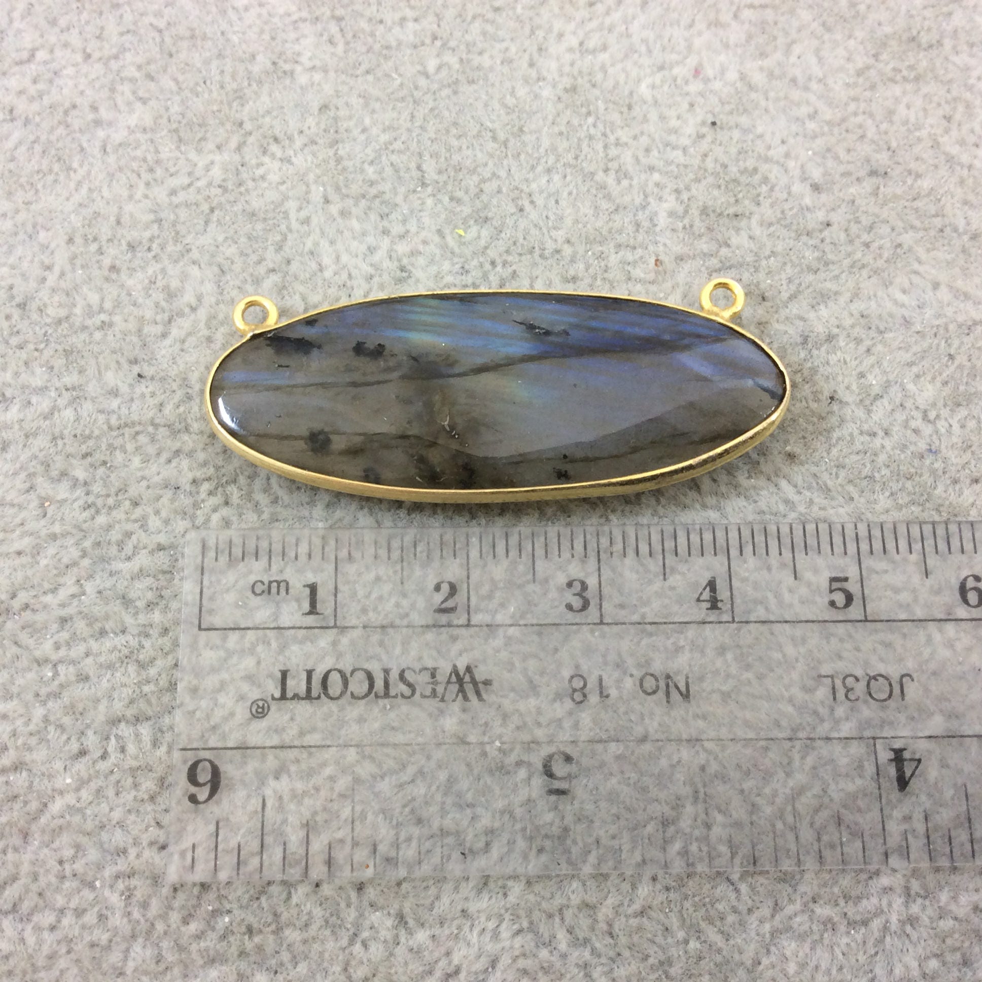 Labradorite Bezel | Single OOAK Gold Plated Faceted Natural Iridescent Oblong Oval Shaped Pendant/Connector "O5" - Measuring 44mm x 16mm