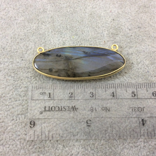 Labradorite Bezel | Single OOAK Gold Plated Faceted Natural Iridescent Oblong Oval Shaped Pendant/Connector "O5" - Measuring 44mm x 16mm