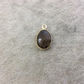 Smoky Brown Hydro Quartz Bezel | Gold Plated Faceted (Lab Created) Egg Oval Shaped Pendant - Measuring 10mm x 14mm - Sold Individually