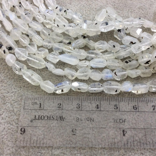 6-7mm x 7-10mm Faceted Natural Tourmalated Moonstone Nugget Beads - Sold by 9.75" Strands (Approx. 32 Beads) - Hand-Cut Indian Gemstone