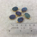 Gold Electroplated Natural Rainbow Titanium Druzy Agate Oval Shaped Bezel Pendant - Measuring 12mm x 16mm, Approx. - Individual, Random