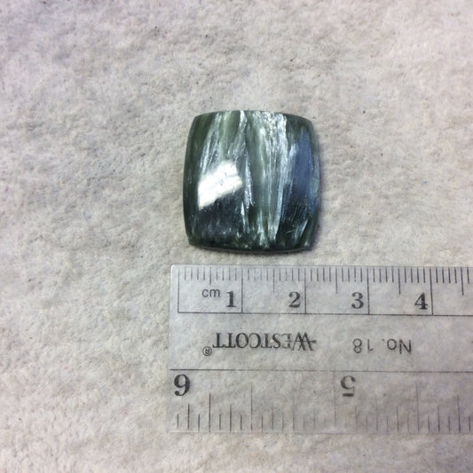 OOAK Natural Green Seraphinite Rounded Square Shaped Flat Back Cabochon - Measuring 22mm x 24mm, 5.5mm Dome Height - Gemstone Cab