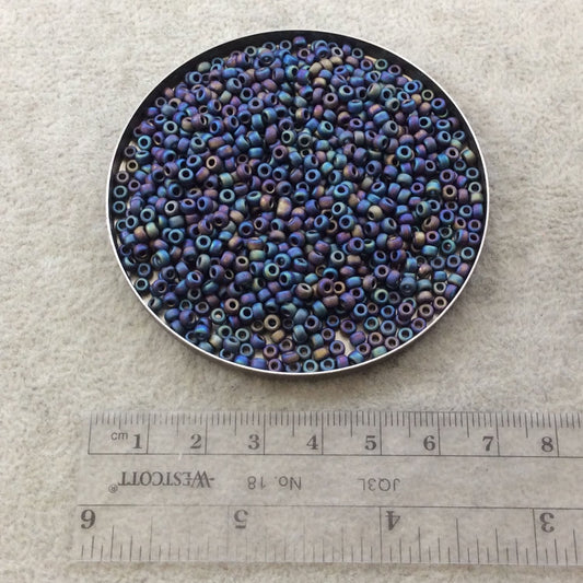 Size 8/0 Matte AB Finish Opaque Black Genuine Miyuki Glass Seed Beads - Sold by 22 Gram Tubes (Approx. 900 Beads per Tube) - (8-9401FR)