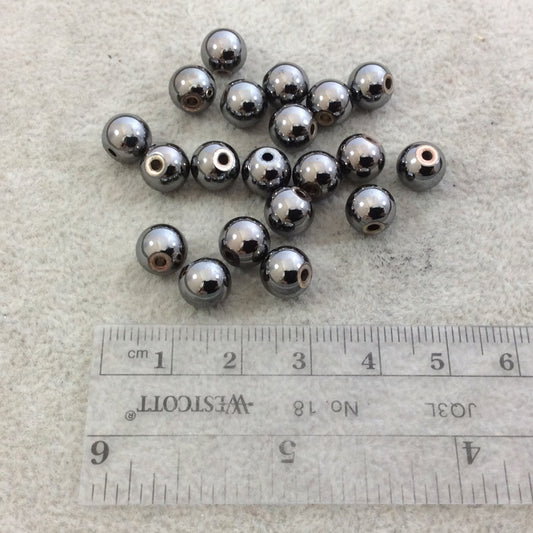 8mm Glossy Finish Gunmetal Plated Brass Round/Ball Shaped Metal Spacer Beads with 1mm Holes - Loose, Sold in Pre-Packed Bags of 20 Beads