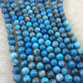8mm Glossy Finish Dyed Blue Natural Crazy Lace Agate Round/Ball Shaped Beads with 1mm Holes - Sold by 15.5" Strands (Approx. 49 Beads)