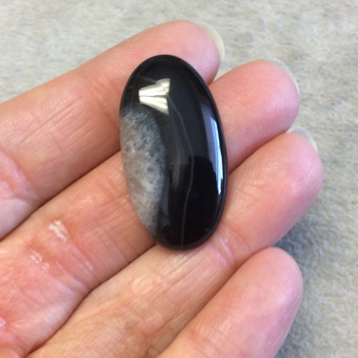 Natural Black Sardonyx Oblong Oval Shaped Flat Back Cabochon - Measuring 18mm x 34mm, 6mm Dome Height - Natural High Quality Gemstone