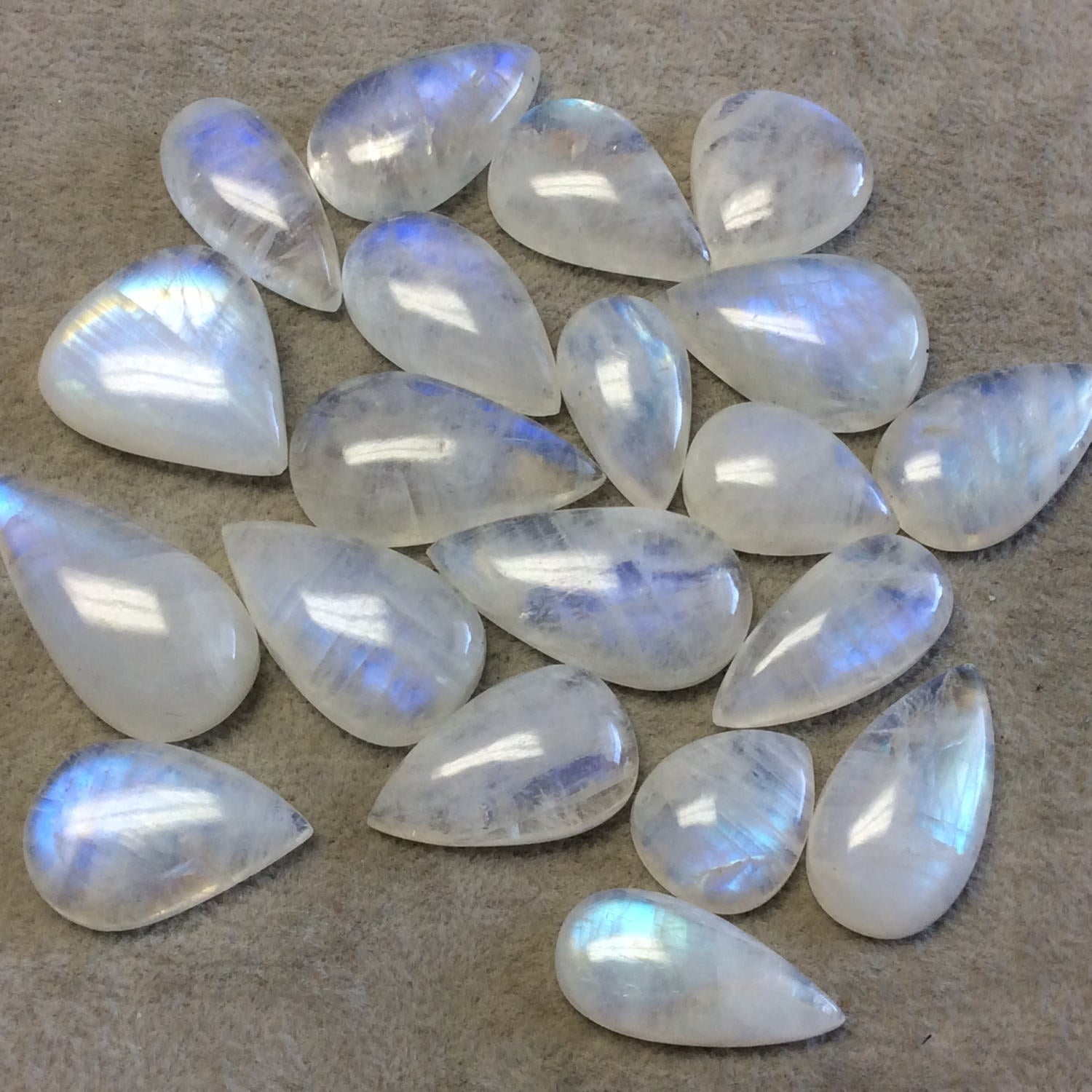OOAK Single AAA Teardrop Shaped Aqua Moonstone Flat Back Cabochon - Measuring 16mm x 29mm, 6.5mm Dome Height - Gemstone Cab (Batch B)