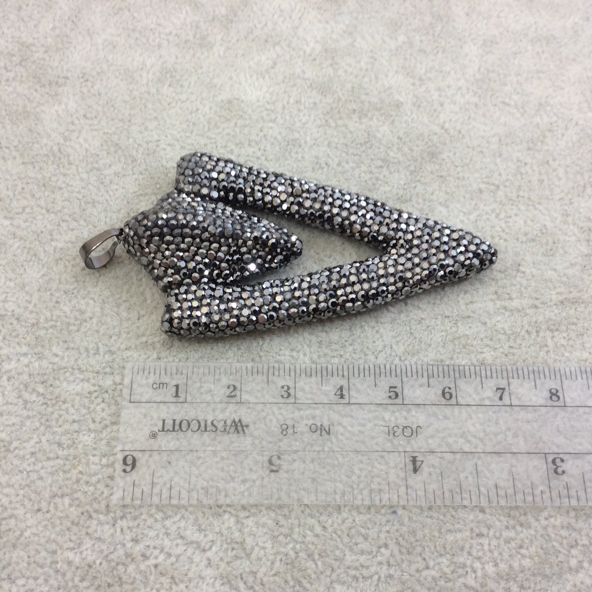 Pave Rhinestone Encrusted Arrowhead/Arrow Shaped Focal Pendant with Gunmetal Plated Bail - Measuring 39mm x 73mm  - Sold Individually