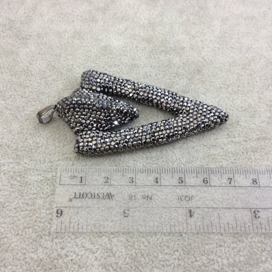 Pave Rhinestone Encrusted Arrowhead/Arrow Shaped Focal Pendant with Gunmetal Plated Bail - Measuring 39mm x 73mm  - Sold Individually