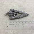 Pave Rhinestone Encrusted Arrowhead/Arrow Shaped Focal Pendant with Gunmetal Plated Bail - Measuring 39mm x 73mm  - Sold Individually
