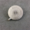 Pave Rhinestone Encrusted Disc/Coin Shaped Silver Metal Pendant with Attached Bail and Pearl - Measuring 48mm x 48mm  - Sold Individually