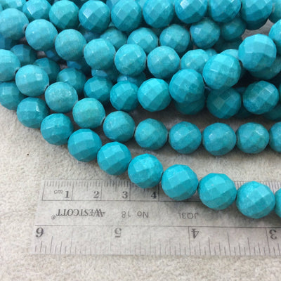 12mm Faceted Dyed Teal Blue Howlite Round/Ball Shaped Beads with 1mm Holes - Sold by 15.25" Strands (Approx. 32 Beads) - Quality Gemstone