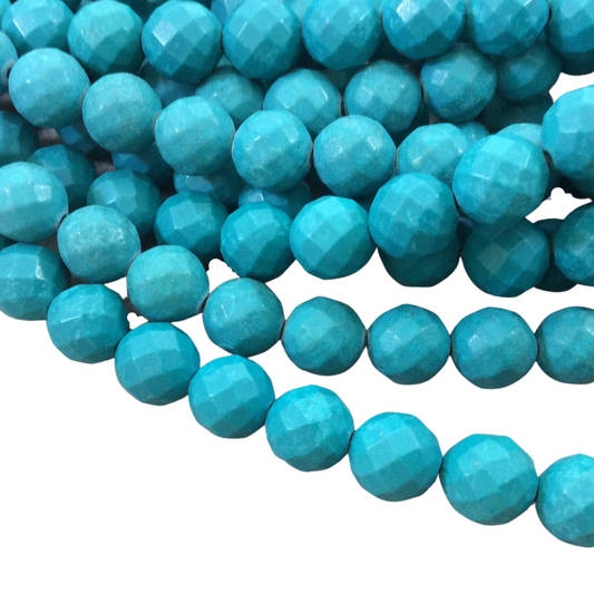 12mm Faceted Dyed Teal Blue Howlite Round/Ball Shaped Beads with 1mm Holes - Sold by 15.25" Strands (Approx. 32 Beads) - Quality Gemstone